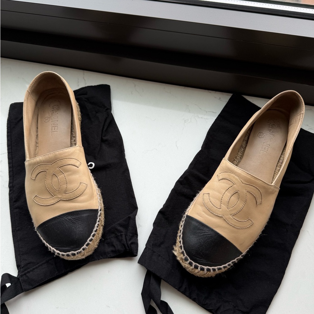 Chanel Beige and Black Espadrilles